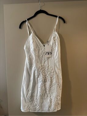 Zara White Crochet Patchwork Slip Dress